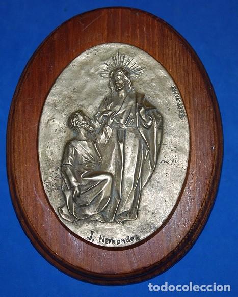 Antig&uuml;edades: PLACA DE BRONCE JESUS MOSTRANDO LAS HERIDAS A SANTO TOMAS - Foto 1