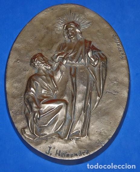 Antig&uuml;edades: PLACA DE BRONCE JESUS MOSTRANDO LAS HERIDAS A SANTO TOMAS - Foto 2