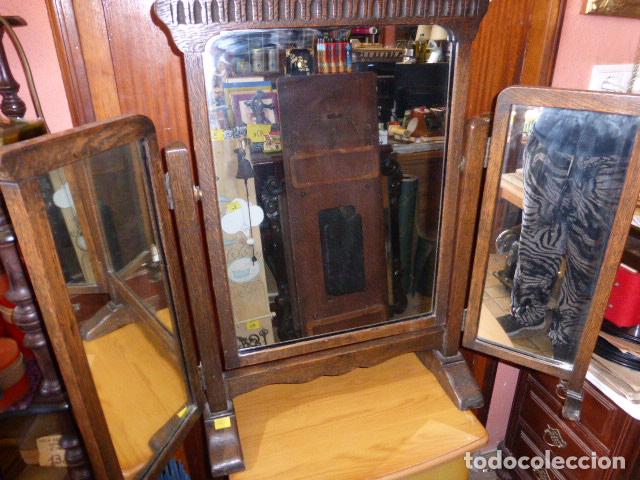 Antig&uuml;edades: ANTIGUO ESPEJO TRIPTICO DE SOBRE MESA EN MADERA DE ROBLE. - Foto 1