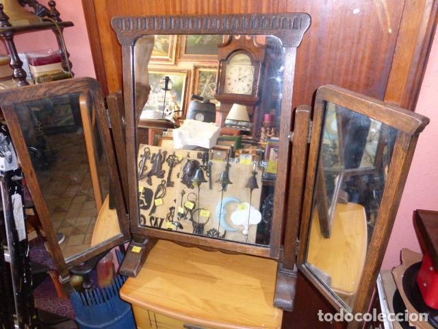 Antig&uuml;edades: ANTIGUO ESPEJO TRIPTICO DE SOBRE MESA EN MADERA DE ROBLE. - Foto 2
