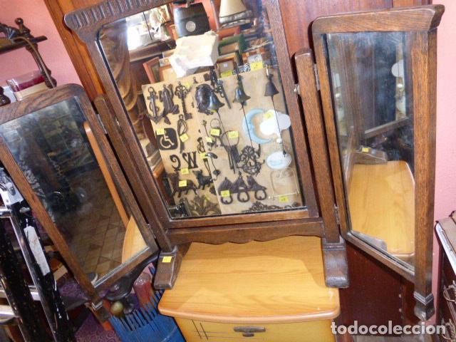 Antig&uuml;edades: ANTIGUO ESPEJO TRIPTICO DE SOBRE MESA EN MADERA DE ROBLE. - Foto 5
