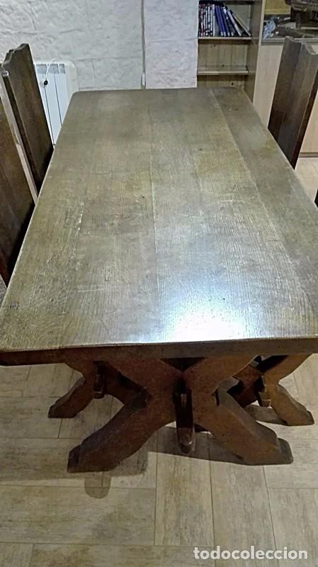 Antig&uuml;edades: ORIGINAL Y RESTAURADA MESA DE BODEGA Y 4 SILLAS, EN MADERA DE ROBLE MACIZO - Foto 2