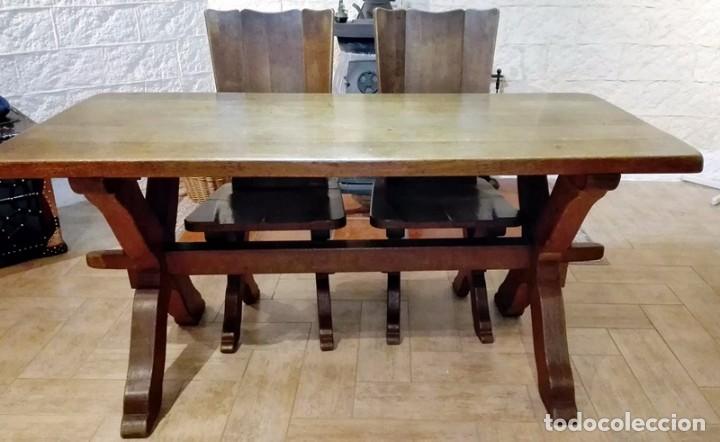 Antig&uuml;edades: ORIGINAL Y RESTAURADA MESA DE BODEGA Y 4 SILLAS, EN MADERA DE ROBLE MACIZO - Foto 4
