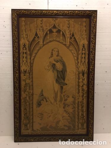 Antig&uuml;edades: - TAPIZ DE LA VIRGEN INMACULADA DEL SIGLO XIX - Foto 2
