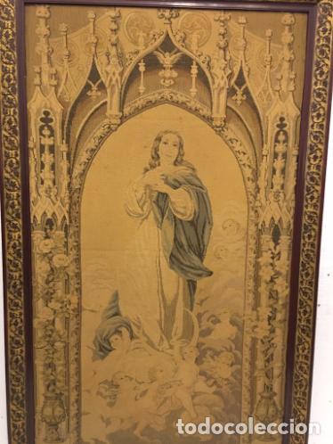 Antig&uuml;edades: - TAPIZ DE LA VIRGEN INMACULADA DEL SIGLO XIX - Foto 3