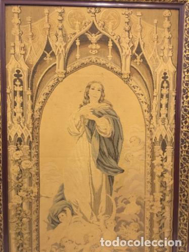 Antig&uuml;edades: - TAPIZ DE LA VIRGEN INMACULADA DEL SIGLO XIX - Foto 5
