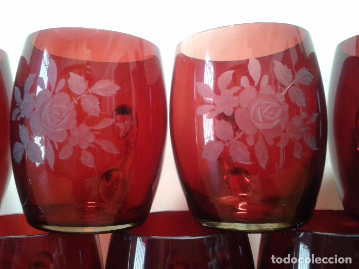 Antiques: Cristaler&iacute;a de Bohemia en cristal tallado color burdeos. 9 unidades