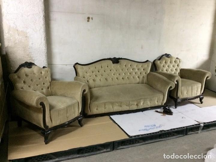 Antig&uuml;edades: ANTIGUO TRESILLO CON RESPALDO CAPITON&Eacute; DE 1920. - Foto 5