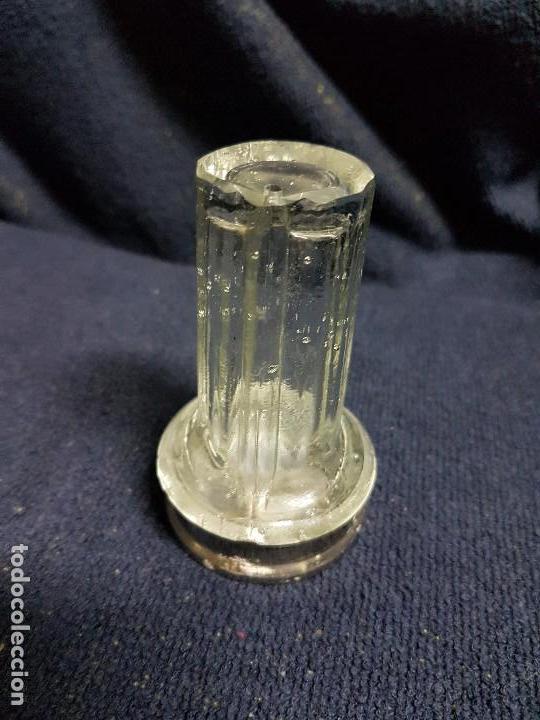 Antiguidades: ANTIGUO PALILLERO DE VIDRIO Y CALAMINA NIQUELADA PP.SG.XX.