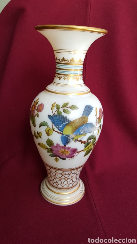 Antig&uuml;edades: JARR&Oacute;N DE OPALINA ANTIGUO CON DECORACIONES DE P&Aacute;JAROS - Foto 1