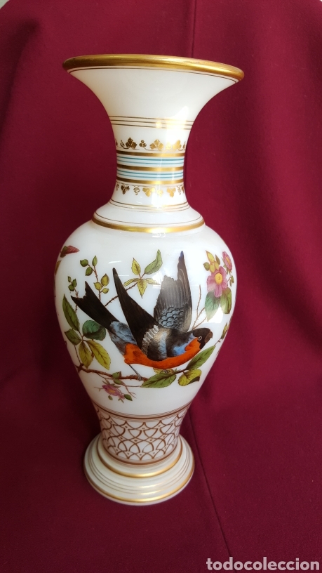 Antig&uuml;edades: JARR&Oacute;N DE OPALINA ANTIGUO CON DECORACIONES DE P&Aacute;JAROS - Foto 3