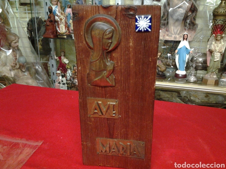 Antig&uuml;edades: AVE MARIA en laton sobre madera - Foto 2