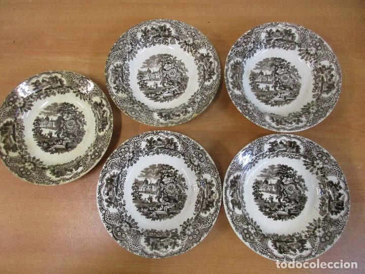Antig&uuml;edades: 5 platos Pickman. 1870-1899. Marr&oacute;n. - Foto 1