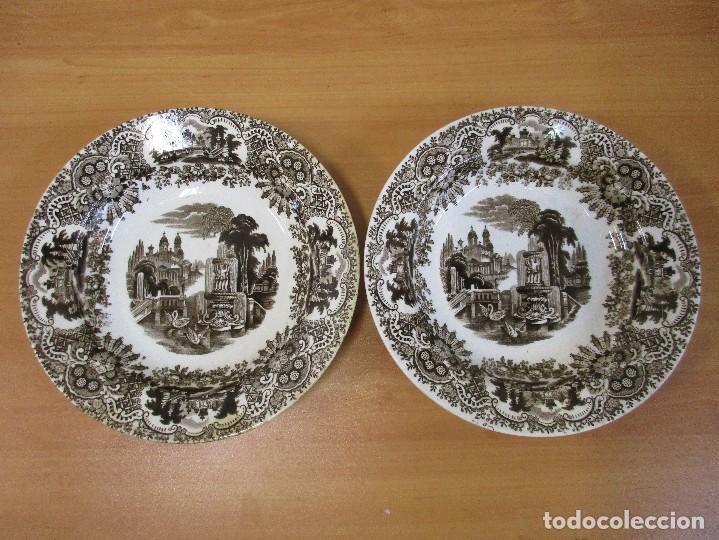 Antig&uuml;edades: 2 platos Pickman. 1870-1899. Marr&oacute;n - Foto 1