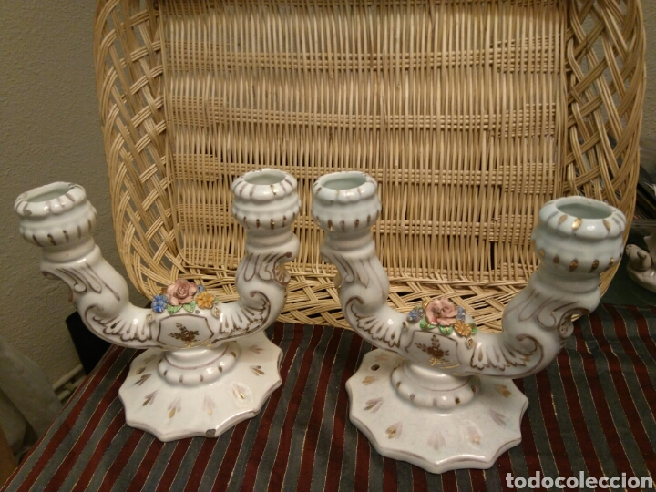 Antig&uuml;edades: Candelabros de Loza Antiguos - Foto 1