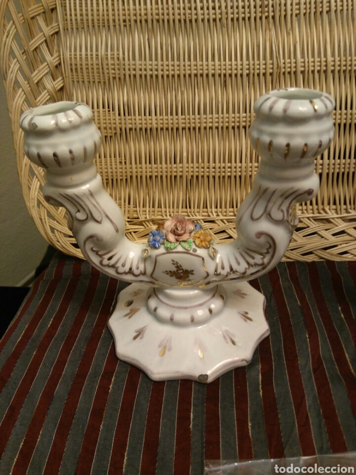 Antig&uuml;edades: Candelabros de Loza Antiguos - Foto 2