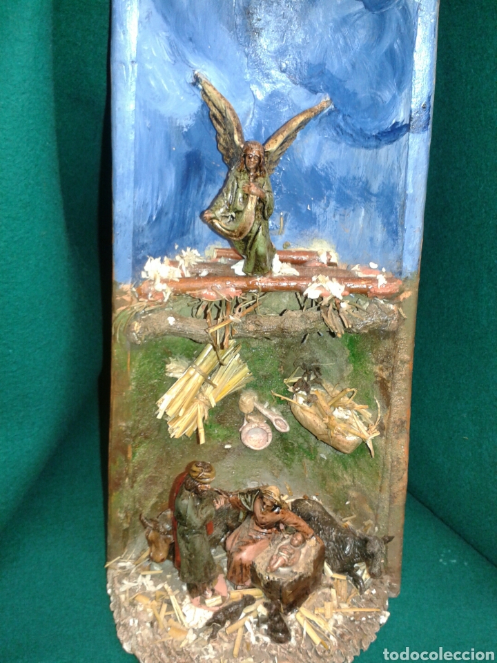 Antiques: ANTIGUO BELEN MONTADO EN TEJA DE BARRO