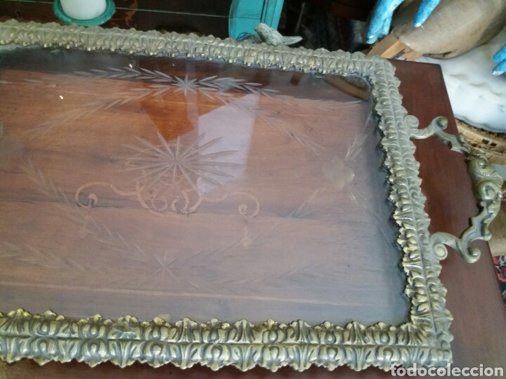 Antig&uuml;edades: BANDEJA DE BRONCE Y CRISTAL TALLADO - Foto 3