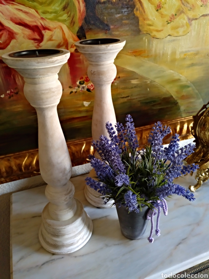Antig&uuml;edades: Candelabros de madera y lavanda artificial - Foto 3