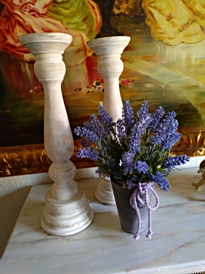 Antig&uuml;edades: Candelabros de madera y lavanda artificial - Foto 5