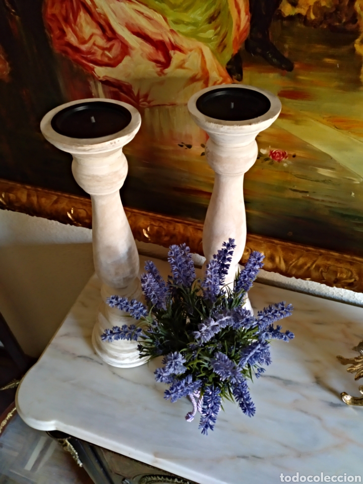 Antig&uuml;edades: Candelabros de madera y lavanda artificial - Foto 6