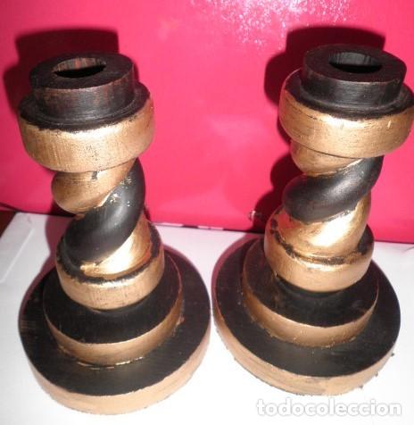 Antig&uuml;edades: CANDELABROS DE MADERA TORNEADA Y TALLADA - Foto 2