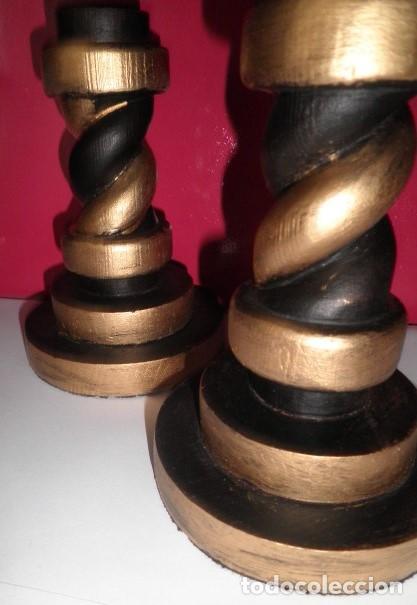 Antig&uuml;edades: CANDELABROS DE MADERA TORNEADA Y TALLADA - Foto 4