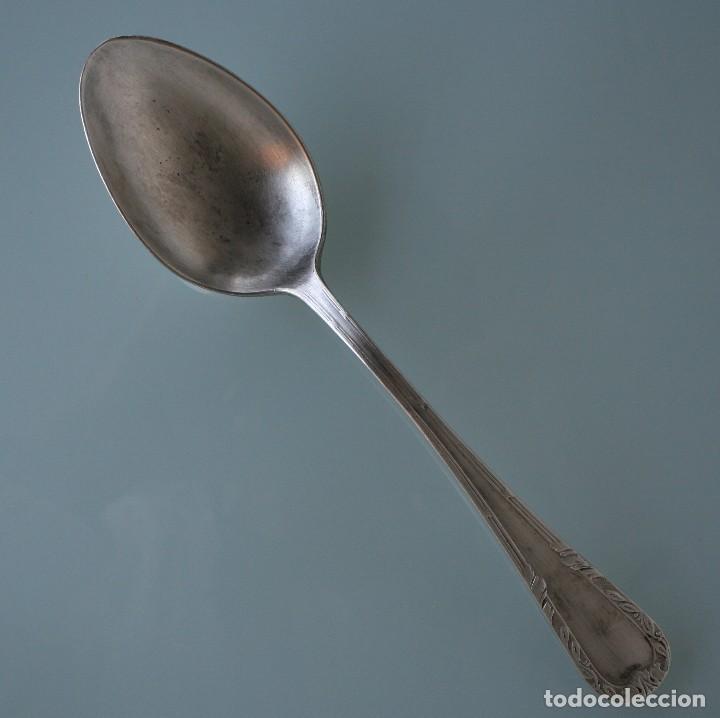 Antiquit&eacute;s: ANTIGUA CUCHARA EN METAL PLATEADO GRABADO INSCRITO NUMERACION 96 Y SIMBOLO LARGO 20 CM  - PESO 67 GR