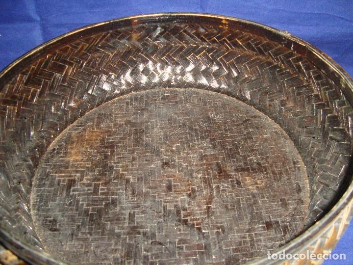 Antig&uuml;edades: ANTIGUA CESTA NECESER DE BAMB&Uacute; 24 CM DE DIAMETRO - Foto 11