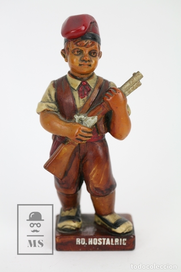 Antiquit&eacute;s: Escultura de Resina Policromada - Ni&ntilde;o Catal&aacute;n Con Escopeta - RD. Hostalrich/Hostalric