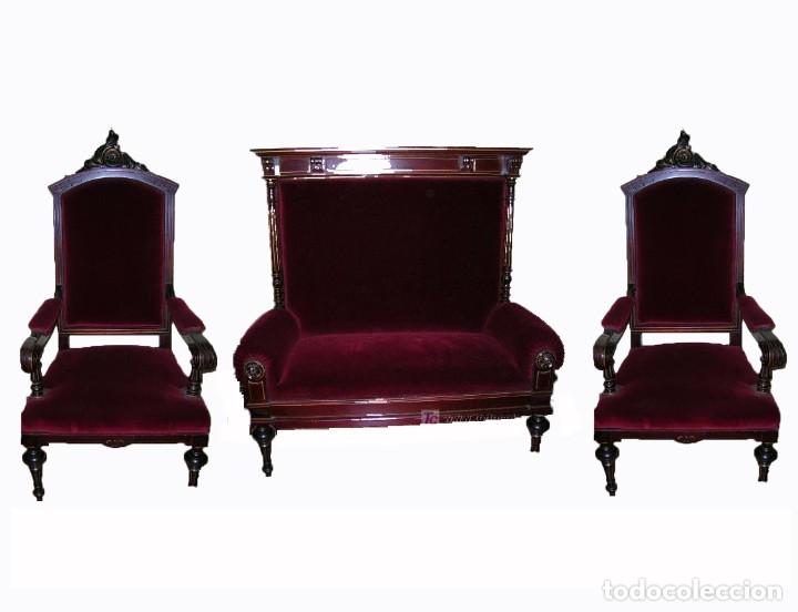 Antig&uuml;edades: IMPECABLE CONJUNTO CAOBA DOS SILLONES Y UN SOF&Aacute; - Foto 2