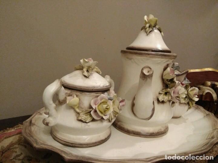 Antig&uuml;edades: JUEGO DE CAF&Eacute; ESTILO CAPODIMONTE CON BANDEJA. - Foto 3