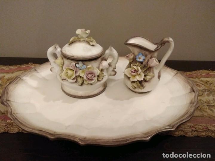 Antig&uuml;edades: JUEGO DE CAF&Eacute; ESTILO CAPODIMONTE CON BANDEJA. - Foto 14