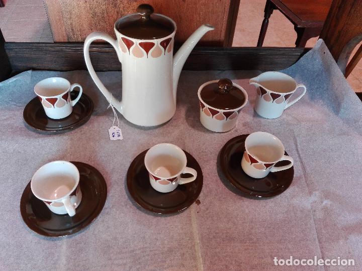 Oggetti Antichi: JUEGO DE CAFE PARA CUATRO SERVICIOS, CAFETERA, LECHERA, AZUCARERO Y CUATRO TAZAS