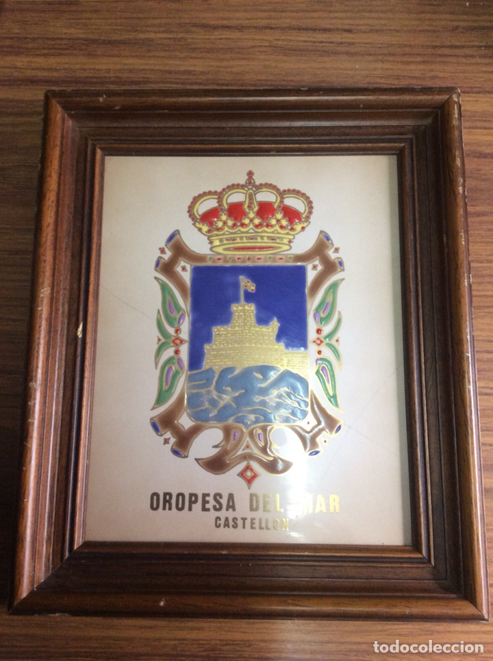 Antig&uuml;edades: OROPESA DEL MAR-CASTELLON-ESCUDO HERALDICO-AZULEJO ENMARCADO.