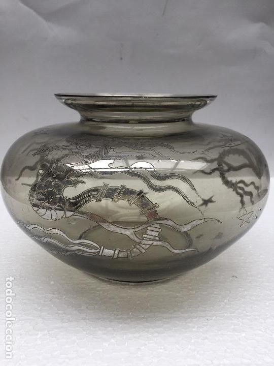 Antiquit&eacute;s: JARRON  CRISTAL ART DECO , GRADONES EGLOMIS&Eacute; PLATA , 1930