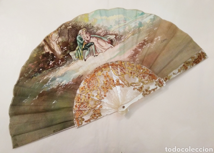 Antig&uuml;edades: Abanico celuloide pintado a mano - Foto 1