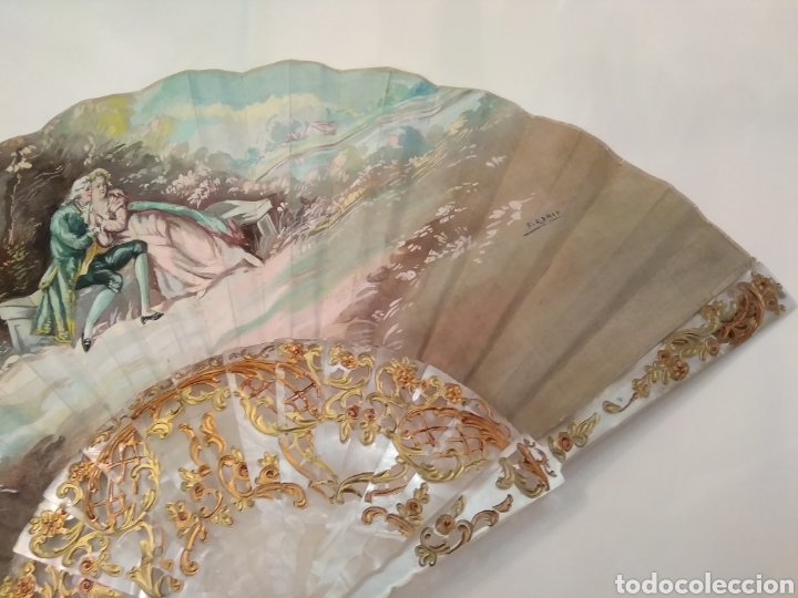 Antig&uuml;edades: Abanico celuloide pintado a mano - Foto 2