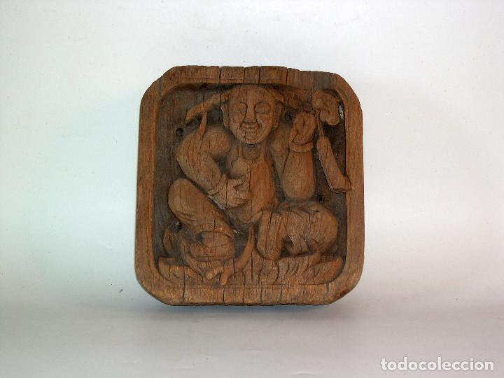 Antig&uuml;edades: ALTORRELIEVE DEL BUDA SONRIENTE MI LO FO EN MADERA DE OLMO - Foto 2
