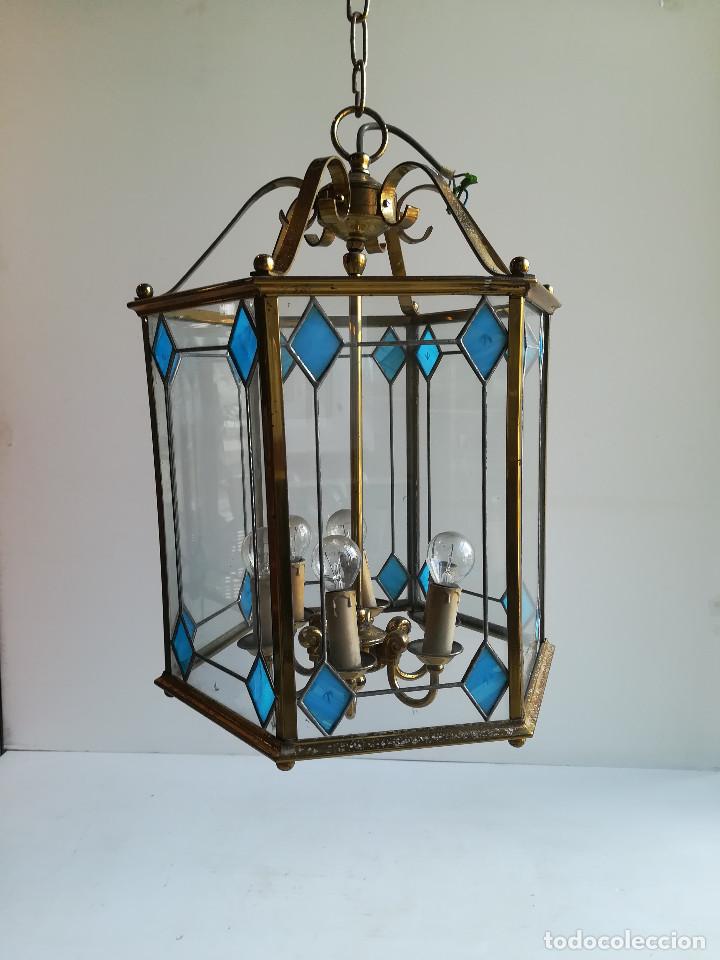 Antig&uuml;edades: FAROL EXAGONAL BRONCE Y CRISTAL EMPLOMADO, SEIS LUCES - Foto 1