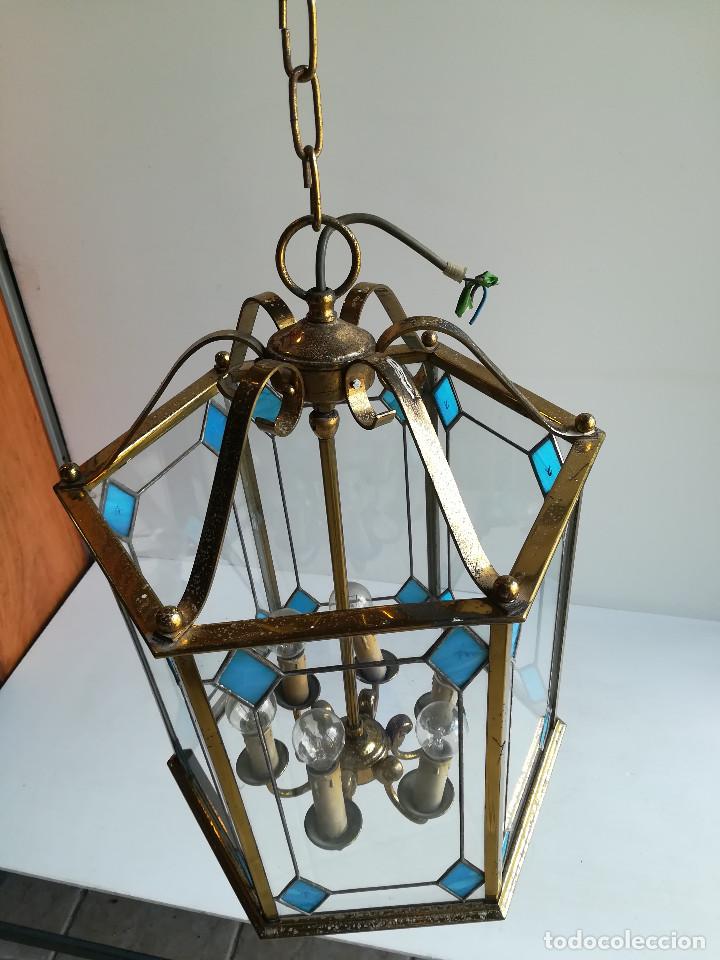 Antig&uuml;edades: FAROL EXAGONAL BRONCE Y CRISTAL EMPLOMADO, SEIS LUCES - Foto 2