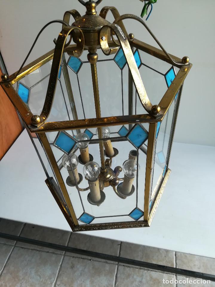Antig&uuml;edades: FAROL EXAGONAL BRONCE Y CRISTAL EMPLOMADO, SEIS LUCES - Foto 3