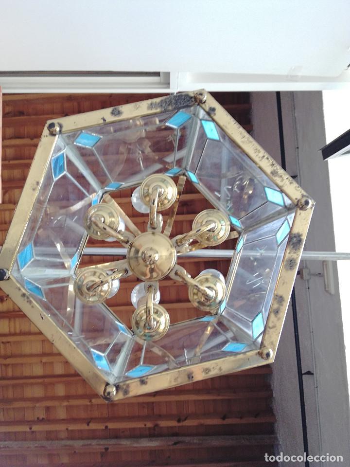 Antig&uuml;edades: FAROL EXAGONAL BRONCE Y CRISTAL EMPLOMADO, SEIS LUCES - Foto 4