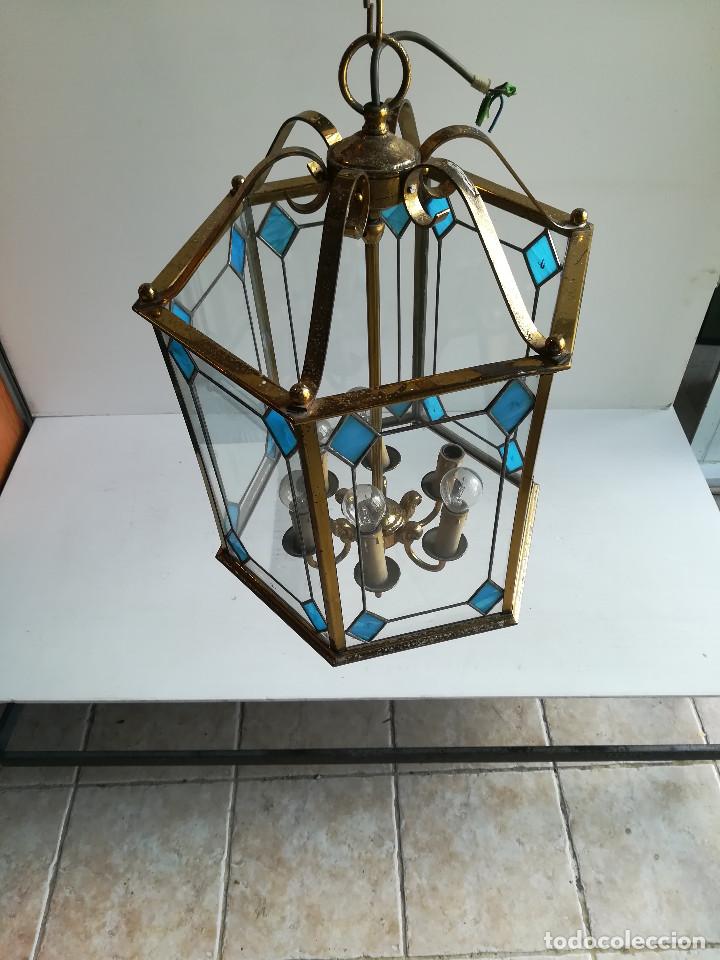 Antig&uuml;edades: FAROL EXAGONAL BRONCE Y CRISTAL EMPLOMADO, SEIS LUCES - Foto 5