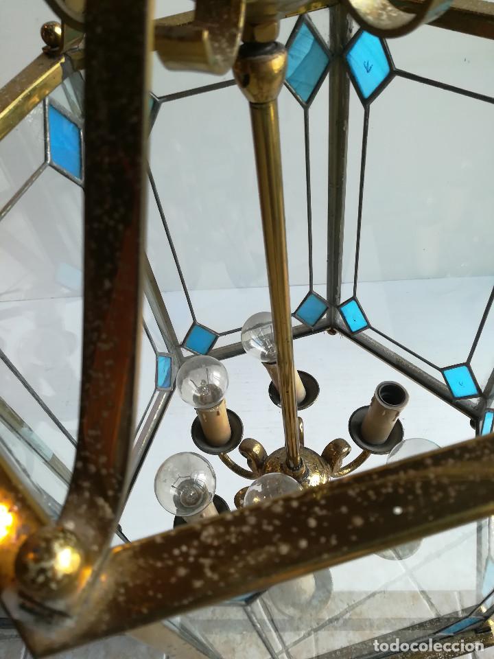 Antig&uuml;edades: FAROL EXAGONAL BRONCE Y CRISTAL EMPLOMADO, SEIS LUCES - Foto 6