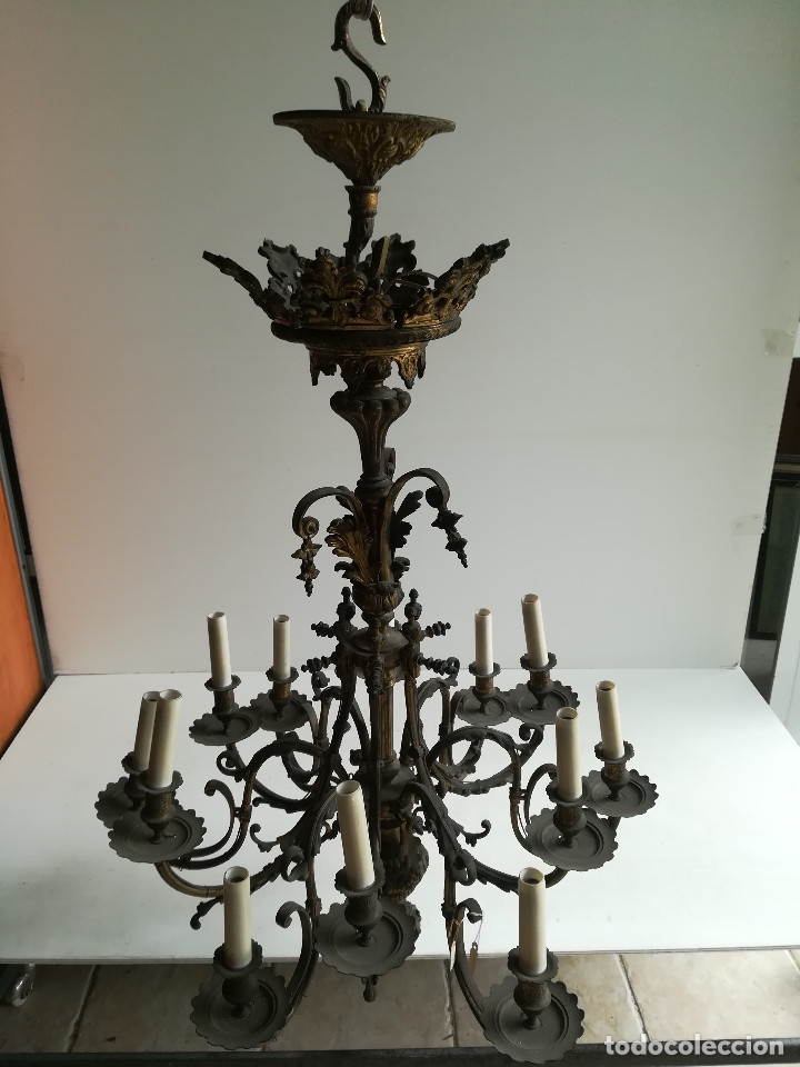 Antig&uuml;edades: LAMPARA DE BRONCE, 12 BRAZOS Y 12 LUCES - Foto 1