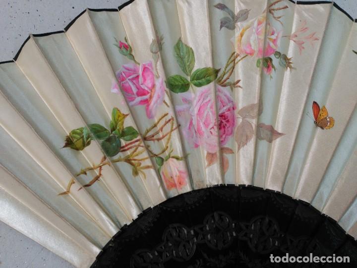 Antig&uuml;edades: ABANICO O PERICON DE MADERA Y SEDA PINTADA A MANO - Foto 13