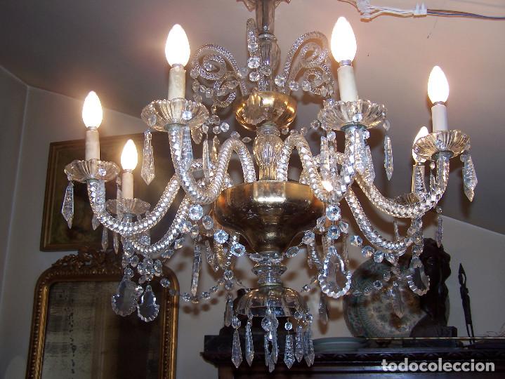Antigüedades: Lámpara de cristal de la Granja principio de siglo XX de ocho brazos, funcionamiento en dos fases. - Foto 1 - 115507383