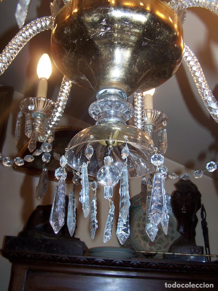 Antigüedades: Lámpara de cristal de la Granja principio de siglo XX de ocho brazos, funcionamiento en dos fases. - Foto 8 - 115507383