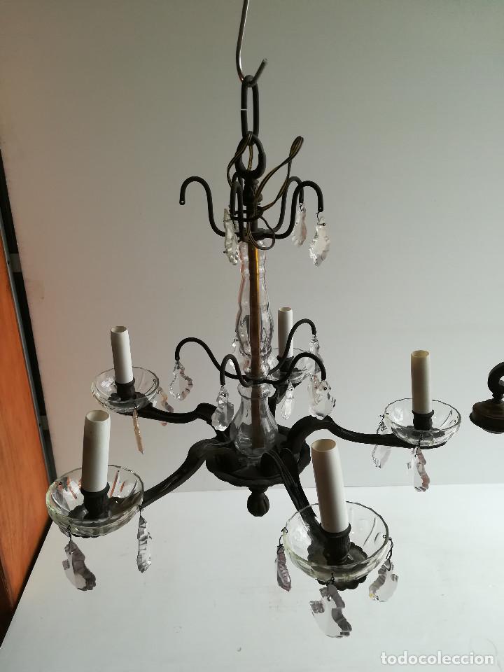 Antig&uuml;edades: LAMPARA DE BRONCE Y CRISTAL, CINCO BRAZOS - Foto 1